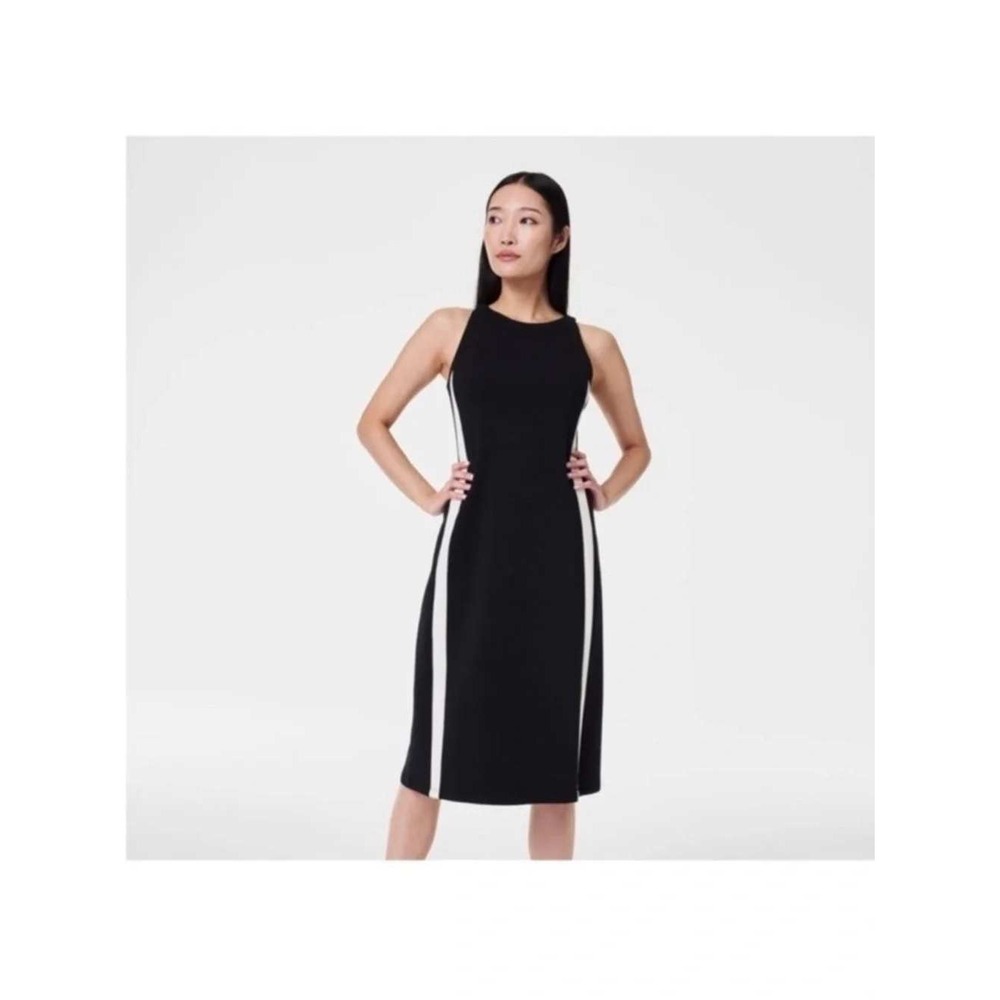Spanx AirEssentials Shift Dress Black White Stripe Sz XL Athleisure Sporty Soft